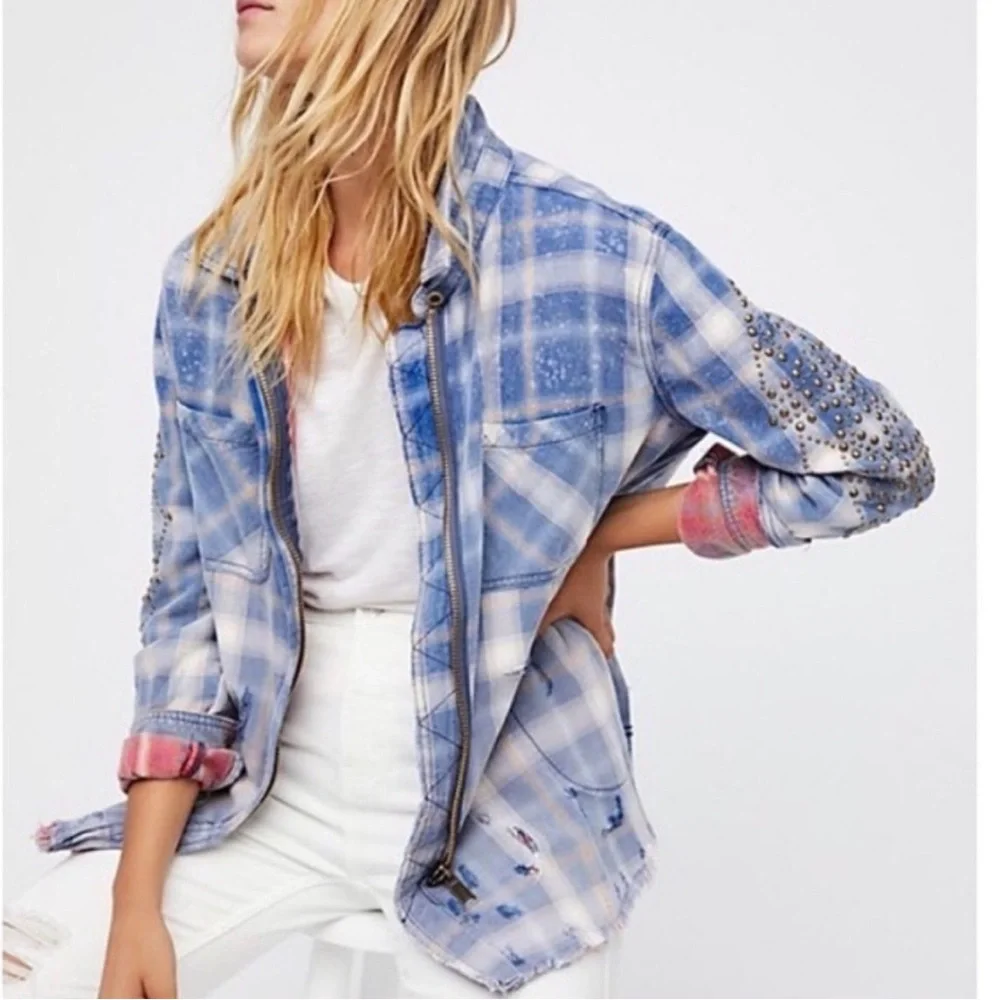 Free People Deconstructed Oversized Plaid Shirt Jacket - Picture 9 of 9
